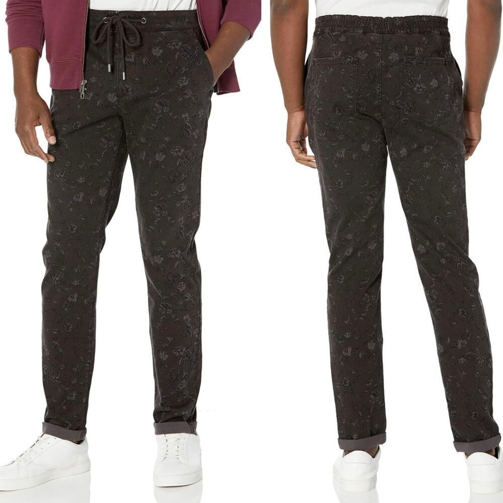 PAIGE FRASER FLORAL STRETCH TWILL CUFFED TROUSERS IN CHARCOAL MULTI NWT MEN'S 28